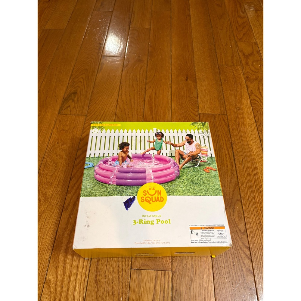 Sun Squad Inflatable 3-Ring Pool 5ft 6in Pink Purple Round Kiddie Pool NEW
